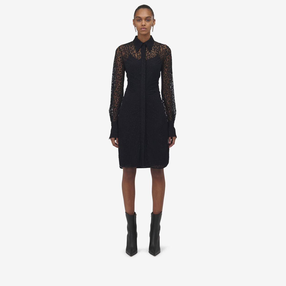 Alexander McQueen Women's Black Leopard Devoré Shirt Dress - 2 (Viscose & Polyamide)
